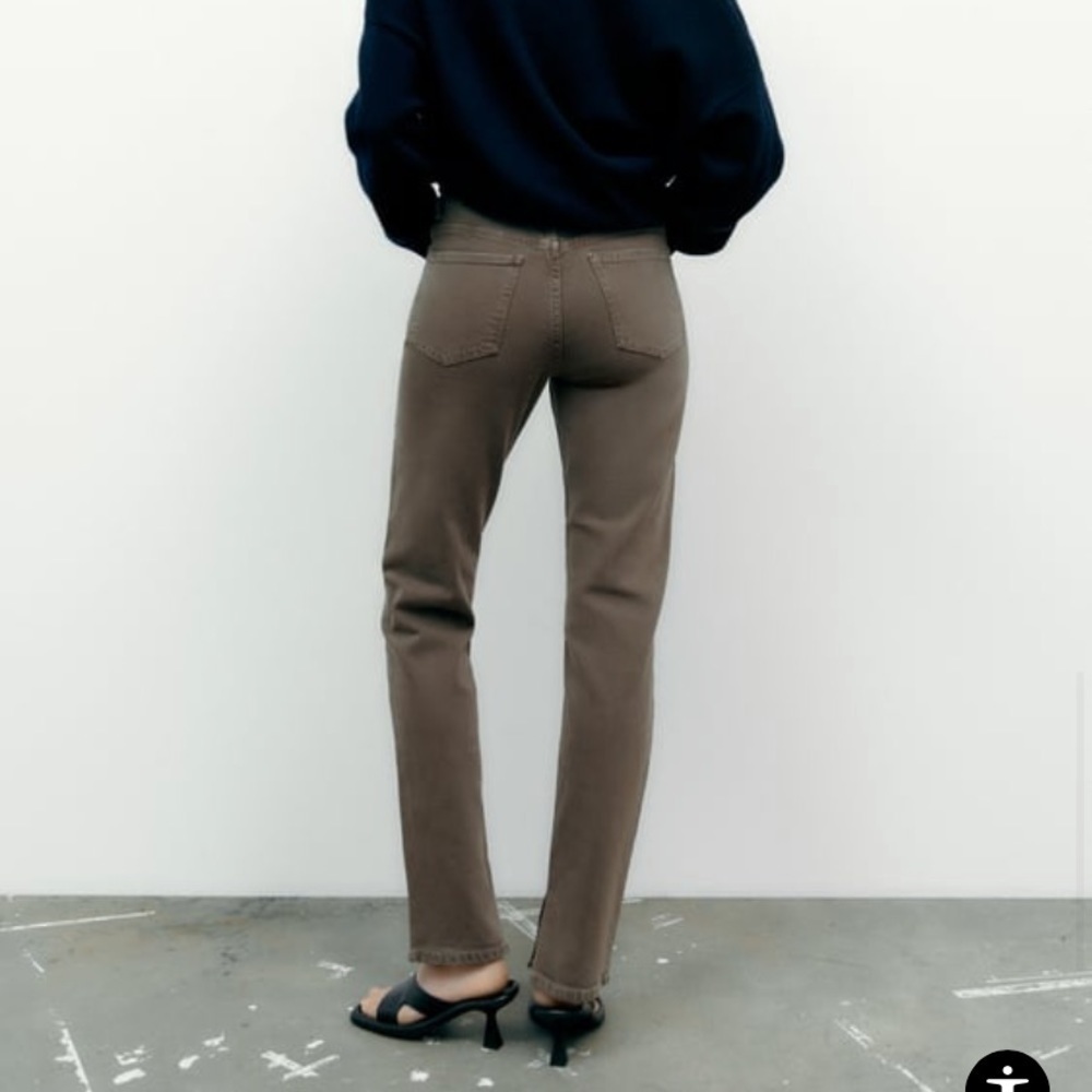 Zara Split Hem Slim Jeans in Brown size 2 - Picture 2 of 14